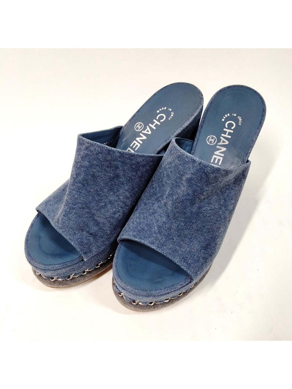Chanel Sandals Women Blue Cotton 5653691